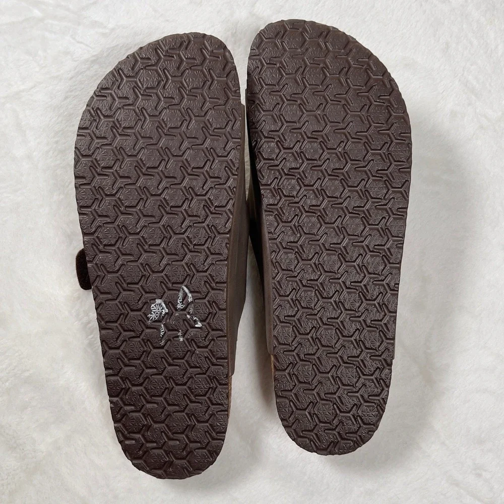 FITORY Mens Flat Sandals Brown Two Strap Buckle Cork Footbed Slide Shoes US 10